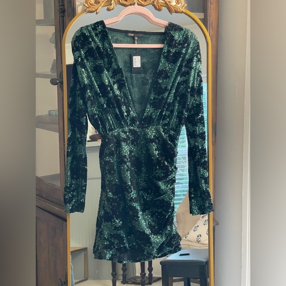 Maje Dresses & Skirts - NWT Maje Green and Black Sequin-embroidered dress